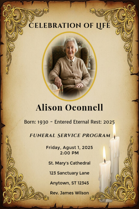 Editable Funeral Program Template - Vintage Memorial Design | PosterMyWall