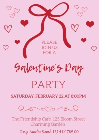 Editable Galentines Bow Invitation, Hand Drawn Galentines Day Party Invite, Valentines Day, A6 template