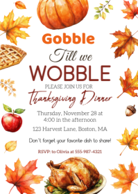EDITABLE Gobble Till We Wobble Thanksgiving Invitation A6 template