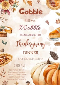 EDITABLE Gobble Till We Wobble Thanksgiving Invitation Template A6