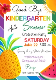 editable Goodbye Kindergarten Hello Summer Invitation A6 template