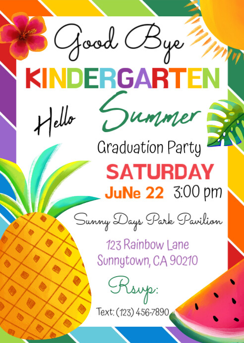 Plantilla de editable Goodbye Kindergarten Hello Summer Invitation ...