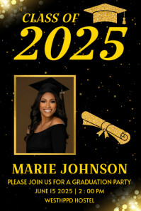Black Graduation Party Invitation Poster Template