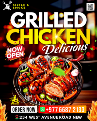 Editable Grilled BBQ Roasted Chicken food Promotion delivery service restaurant digital display flye Instagram Portrait template