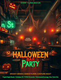 Editable Halloween Bar Party Flyer Template with Neon Theme