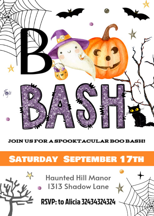 EDITABLE Halloween Boo Bash Party Invitation/ Template | PosterMyWall