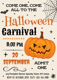 Editable Halloween Carnival Ticket Invitation A6 template