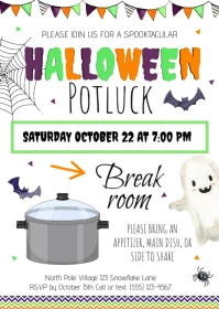 Editable Halloween Potluck Flyer, Appreciation Luncheon Invite A6 template
