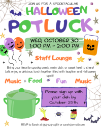 Editable Halloween Potluck Flyer, Appreciation Luncheon Invite Ulotka (US Letter) template