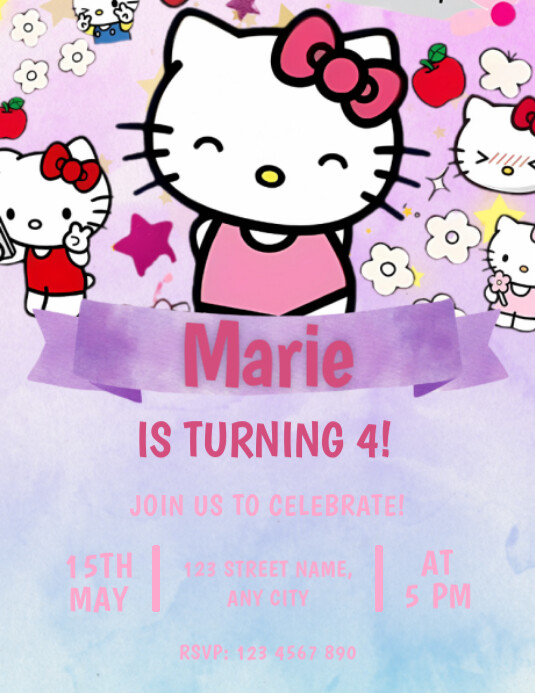 Editable Hello Kitty Birthday Invitation Template | PosterMyWall