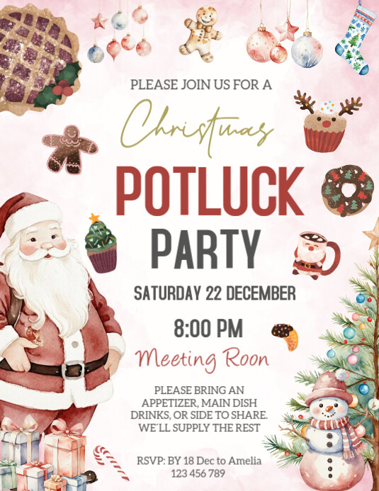 Editable Holiday Potluck Flyer, Christmas Work Potluck Party Template ...
