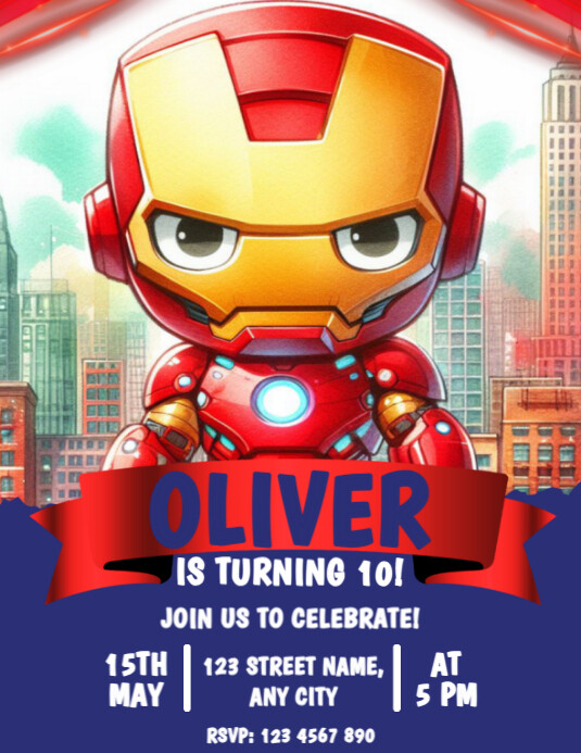 Editable Iron Man Toy Birthday Invitation Template | PosterMyWall