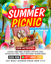 Editable Joyful Summer Picnic activities summertime celebration beach event promotion flyer template Instagram Portrait