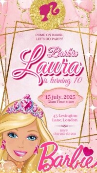 Weiß Barbie Birthday Party Digitalt display Template