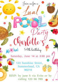 Editable Aloha Pool Party Invitation Template PosterMyWall