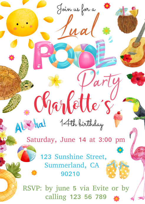 Luau Pool Party Invitation
