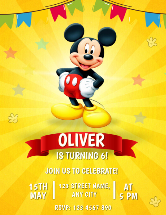 Editable Mickey Mouse birthday invitation Template | PosterMyWall