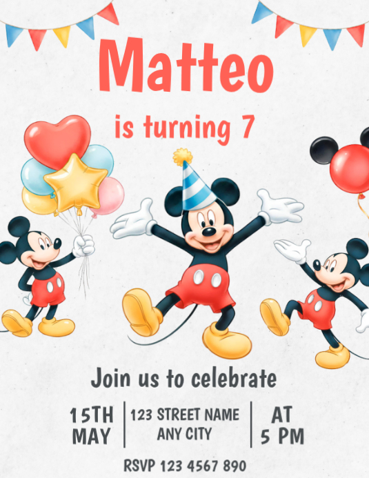 Editable Mickey Mouse Birthday Invitation Template | PosterMyWall