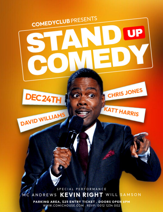Editable Minimalist funny stand-up comedy club night show invitation ...