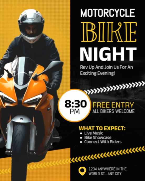 Biker Ride Flyer Editable Modern Motorcycle Bike Night Flyer Template | PosterMyWall
