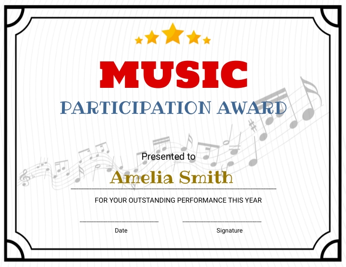 Editable Music Award Certificate Volante (Carta US) template