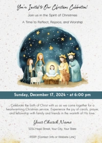 Editable Nativity Christmas Party Invitation A6 template