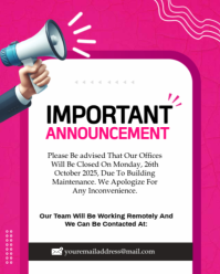 Editable Office Closure & Business Announcement Flyer Instagram Portrait template