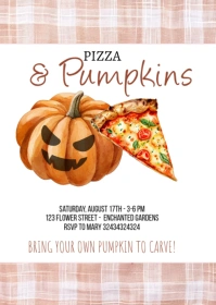 Editable Pizza and Pumpkins Invitation A6 template