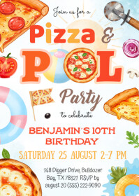 Editable Pizza Pool Party Invitation A6 template