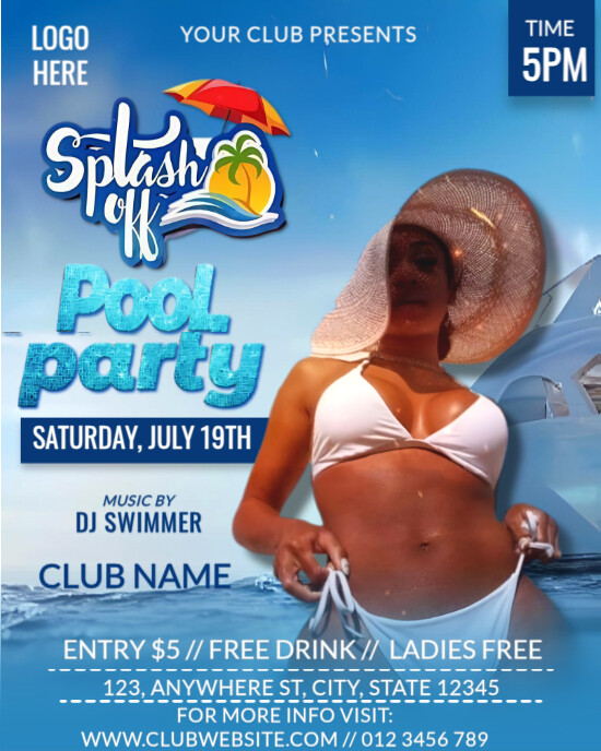 Editable Pool Party Flyer | Summer Splash Off Club Invite Template Instagram Portrait