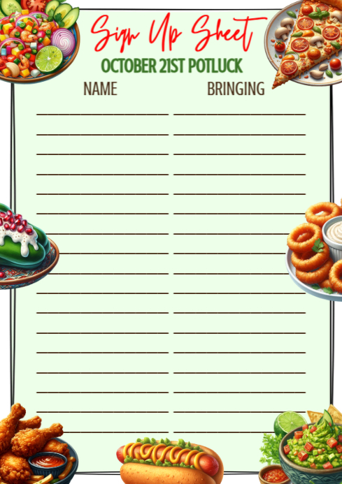 Editable Potluck Sign Up Sheet Form Template | PosterMyWall