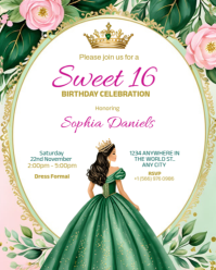 Editable Princess Sweet 16 Birthday Invitation Instagram post template