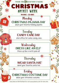 Editable printable Christmas Spirit Week Poster Template School & Office Holiday Schedule A4