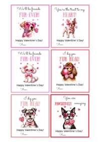 EDITABLE Printable Dog Valentine Cards, Classroom Valentines Day Cards A4 template