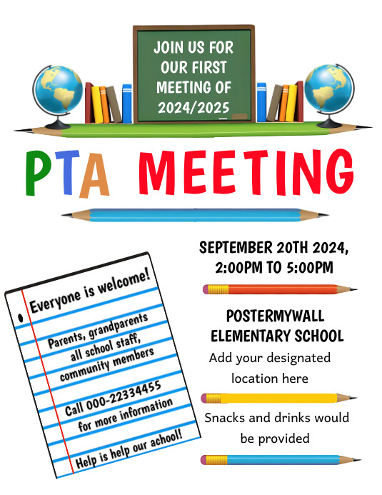 Editable pta pto meeting flyer template Folheto (US Letter)