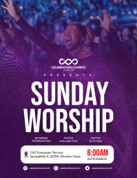 สีม่วง Sunday Worship Service Flyer Template