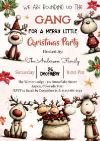 Editable Reindeer Christmas Party Invitation, We're Rounding Up the Gang Invite A6 template