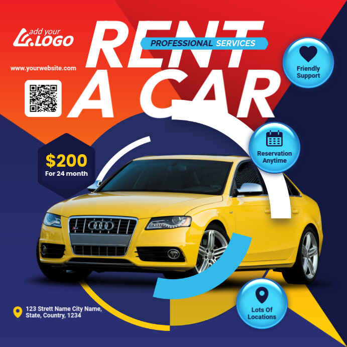 Modèle Editable Rent a Car Instagram Post | PosterMyWall