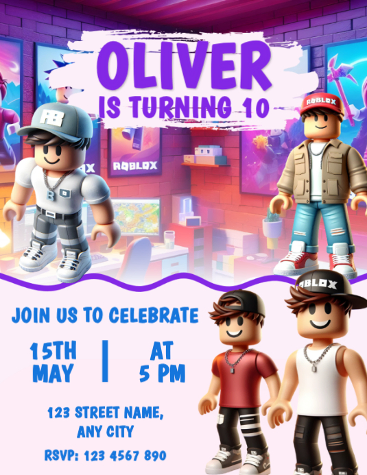 Editable Roblox Birthday Invitation Template | PosterMyWall