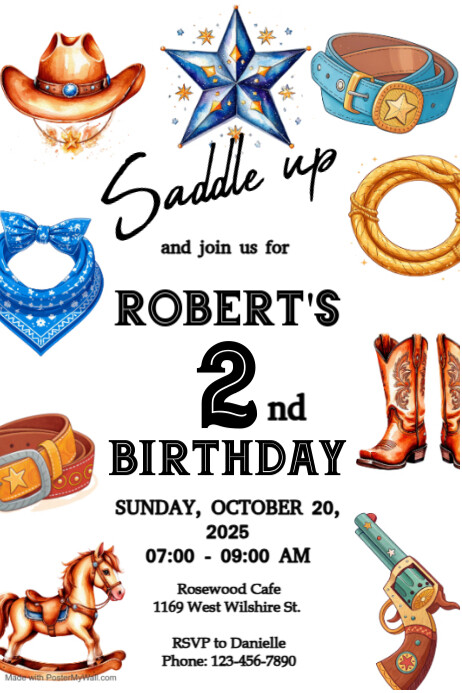 Editable Rodeo Birthday invitation Banner 4' × 6' template