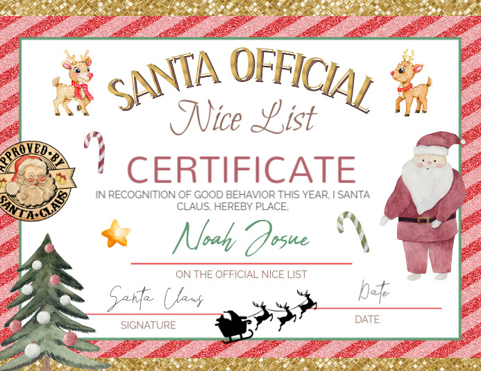 Editable Santa Claus Official Nice List Certificate Template | PosterMyWall editable-santa-claus-official-nice-list-certificate-template-postermywall