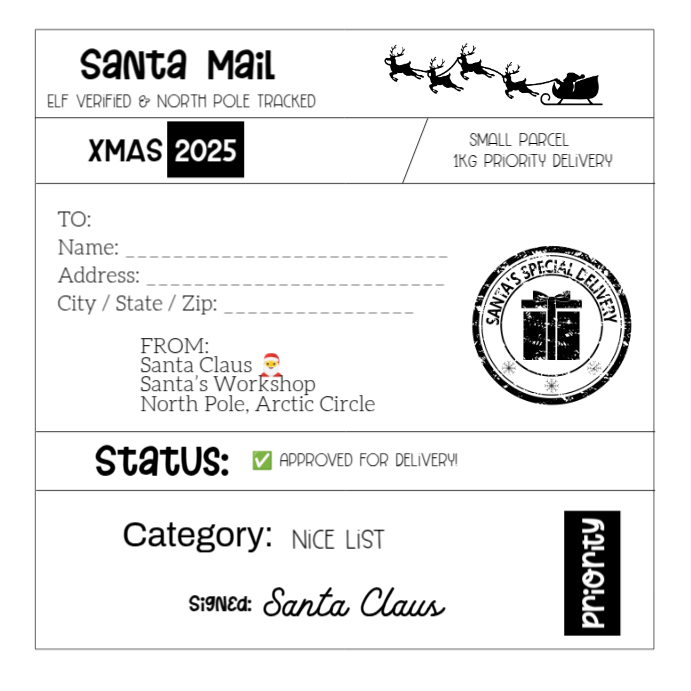 Editable Santa Shipping Label Template PosterMyWall