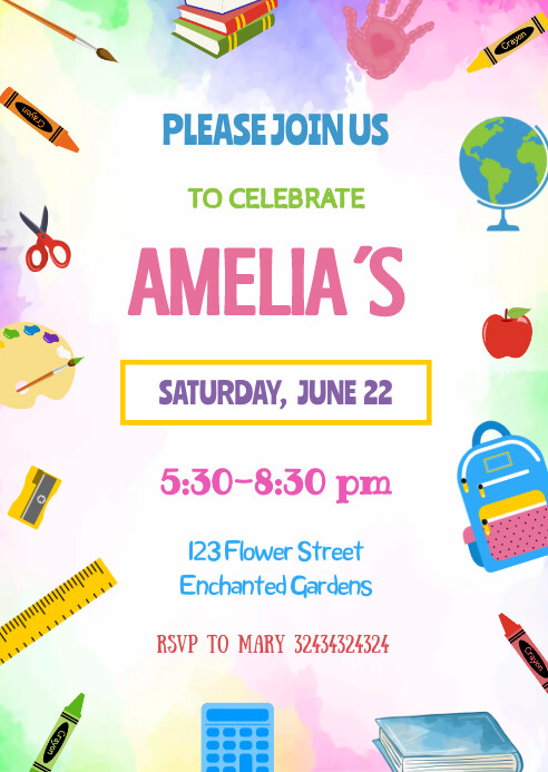 School Invite EDITABLE School Birthday Invitation Template | PosterMyWall