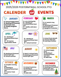 Editable School PTO Event Calendar Template | Monthly Teacher-Parent Organization Planner โปสเตอร์/กระดานบนผนัง