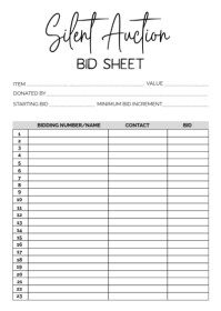 Editable Silent Auction Bid Sheet A6 template