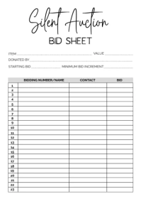 Editable Silent Auction Bid Sheet A6 template