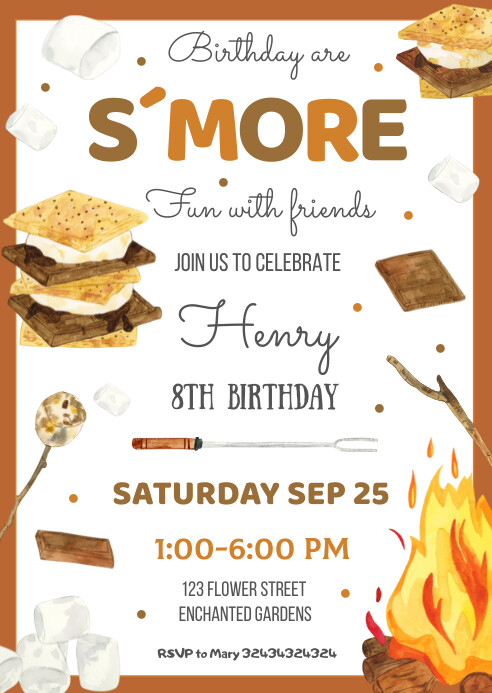 Plantilla de EDITABLE Smores Birthday Invitation | PosterMyWall