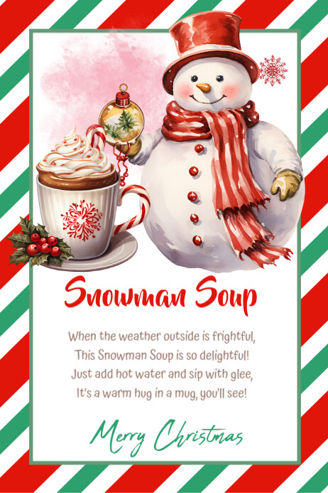 EDITABLE Snowman Soup Tag, Snowman Soup Printable, Hot Chocolate Gift Tag, Teacher Christmas Gift Ta Banier 4’×6’ template