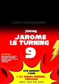Editable Spider Man Kid's Birthday Event Video Flyer Invitation A4 template