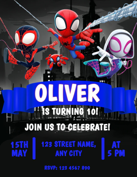 Editable Spidey and His Amazing Friends Birthday Invitation Folder (US Letter) template